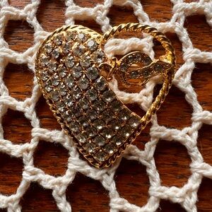 Elegant Gold Toned  Heart Pendant with Crystals